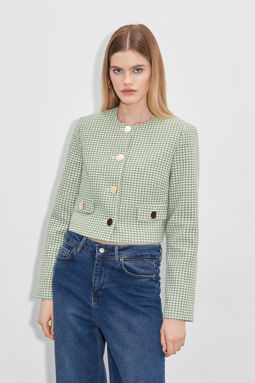 Жакет укороченный из твида с клапанами - Mollis фото 4