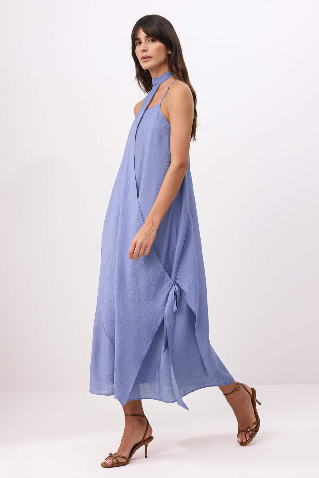 Mavi C?kar?labilir Sal Detayl? Dokuma Elbise TWOSS26EL00662