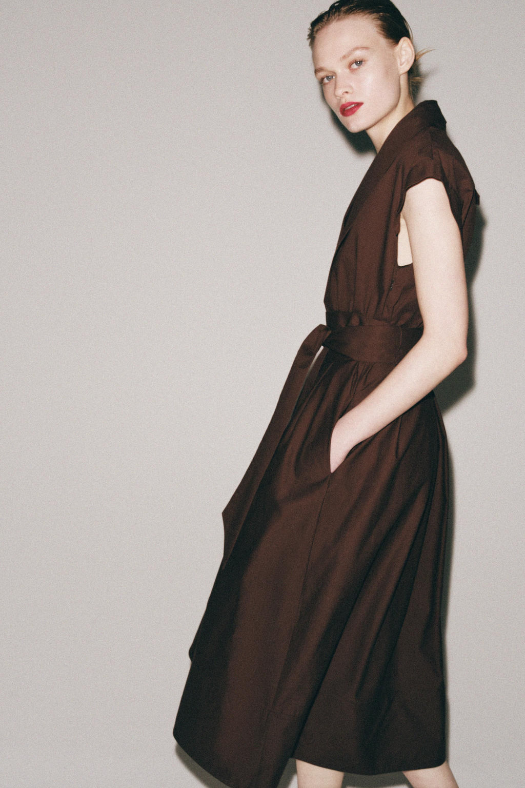 VESTIDO POPEL?N PLIEGUES ZW COLLECTION / Marr?n - Zara фото 5