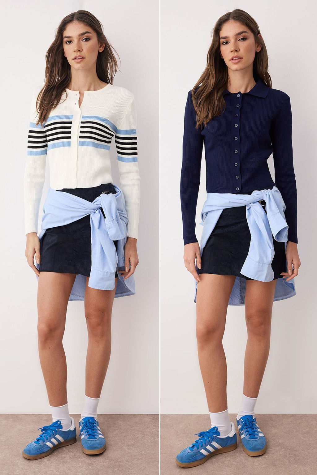 Ekru*001-Lacivert Crop Renk Bloklu-Duz 2li Triko H?rka TWOAW26HI00127 - Trendyolmilla фото 9