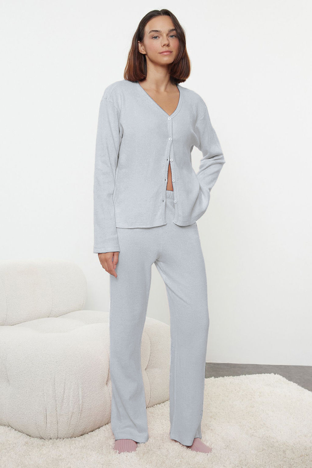 Trendyolmilla Pembe F?rcal? Soft Fitilli H?rka Orme Pijama Tak?m? THMAW25PT00074  фото 41