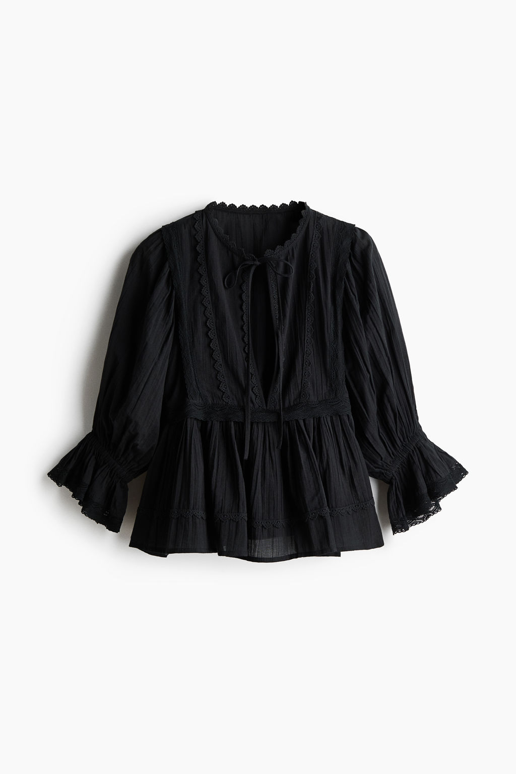 Blusa de algod?n con ribete de encaje - H&m фото 3
