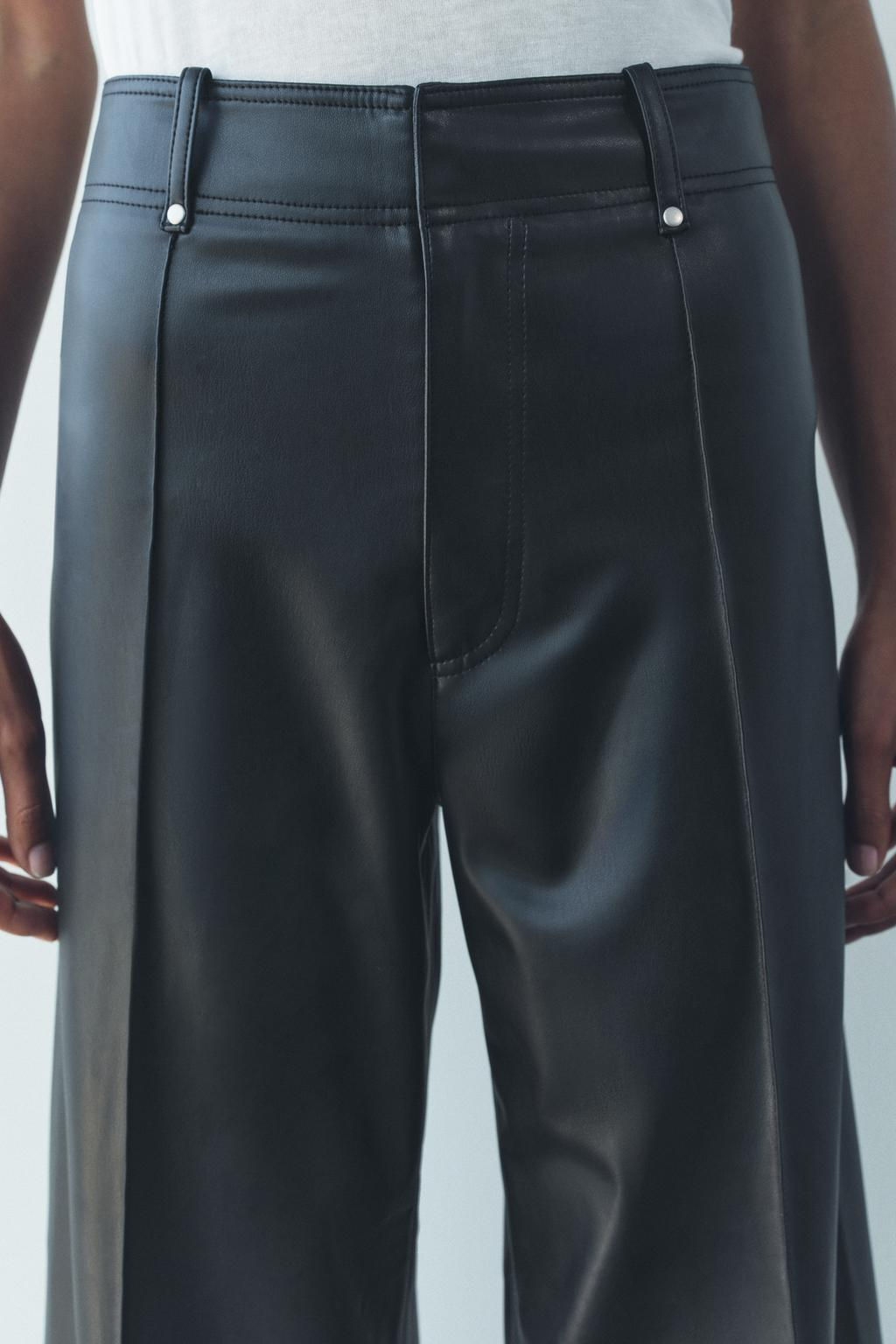 ZW COLLECTION LEATHER EFFECT WIDE LEG TROUSERS - Zara фото 4