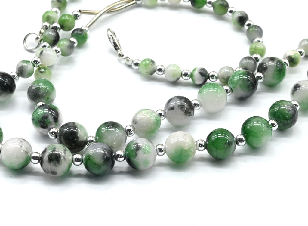 Колье двойное шарики 6-10мм, цв.жадеит, 50см