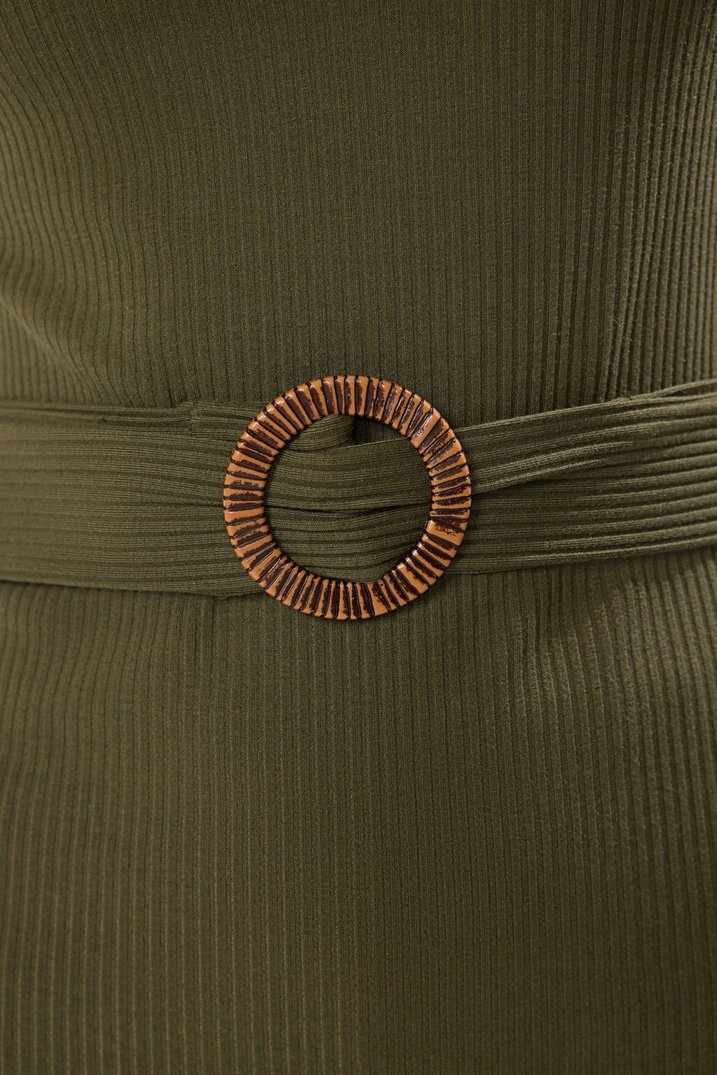 Trendyolmilla Haki Dik Yaka Kemerli Regular/Normal Kal?p Orme Bluz TWOSS25BZ00139  фото 4