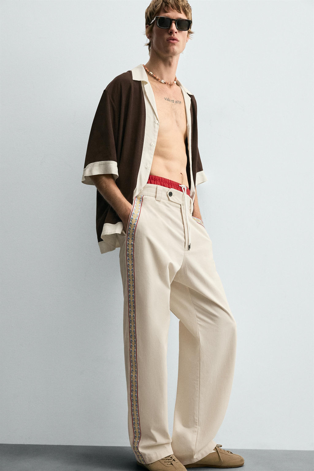 VISCOSE/LINEN COLOUR BLOCK SHIRT - Zara фото 6