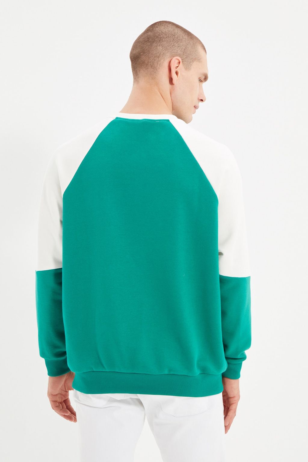 Zumrut Yesili Oversize/Genis Kesim Kol Panelli Bask?l? Sweatshirt TMNAW22SW1214 - Trendyolmilla фото 5