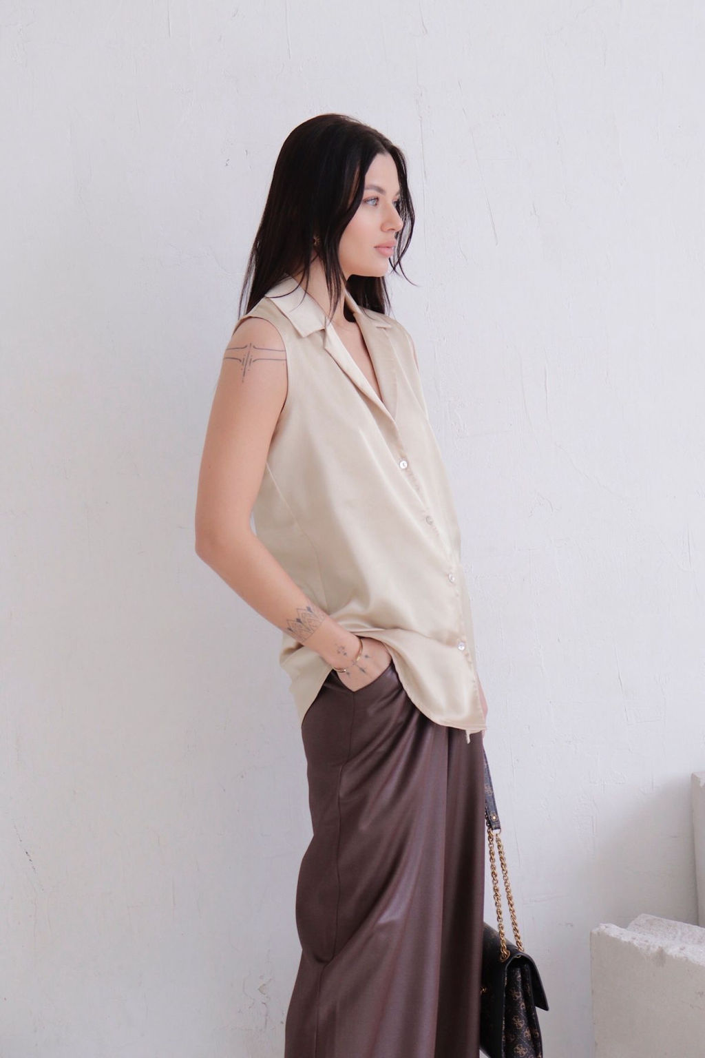 Блуза без рукавов кремовая - Martichelli фото 4