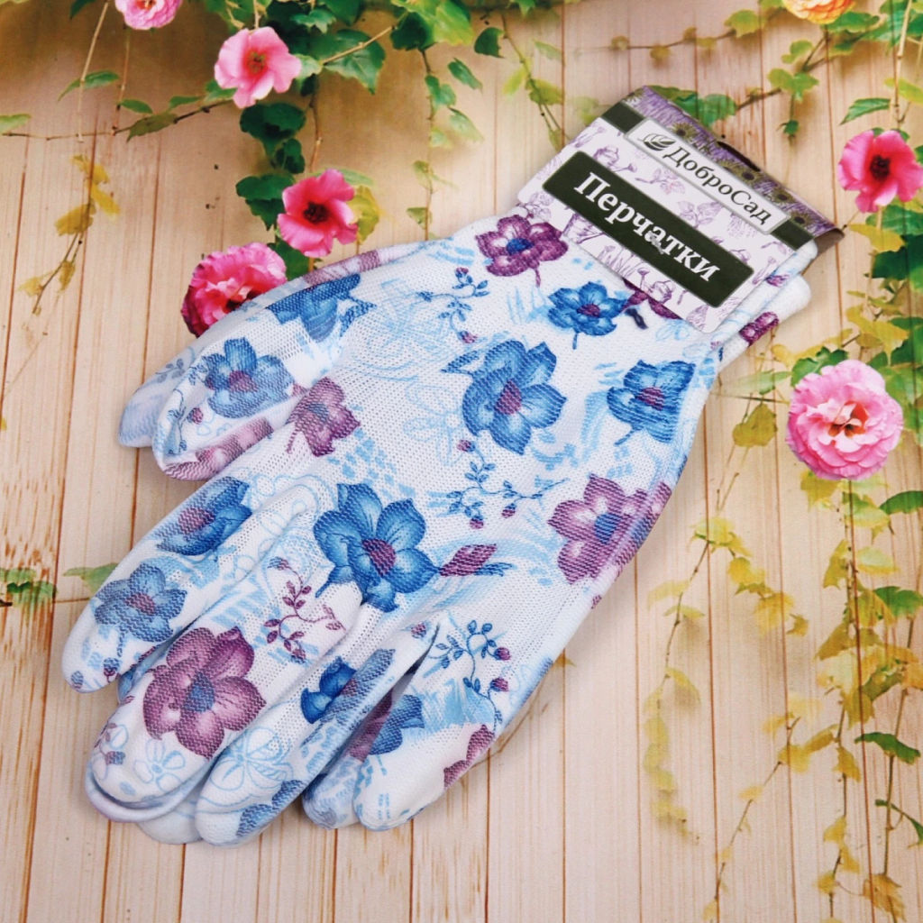 Цена за 12 шт. Перчатки нейлоновые "Фантазия-Лунный цветок" с ПВХ покрытием полуоблитые 8 р-р ДоброСад