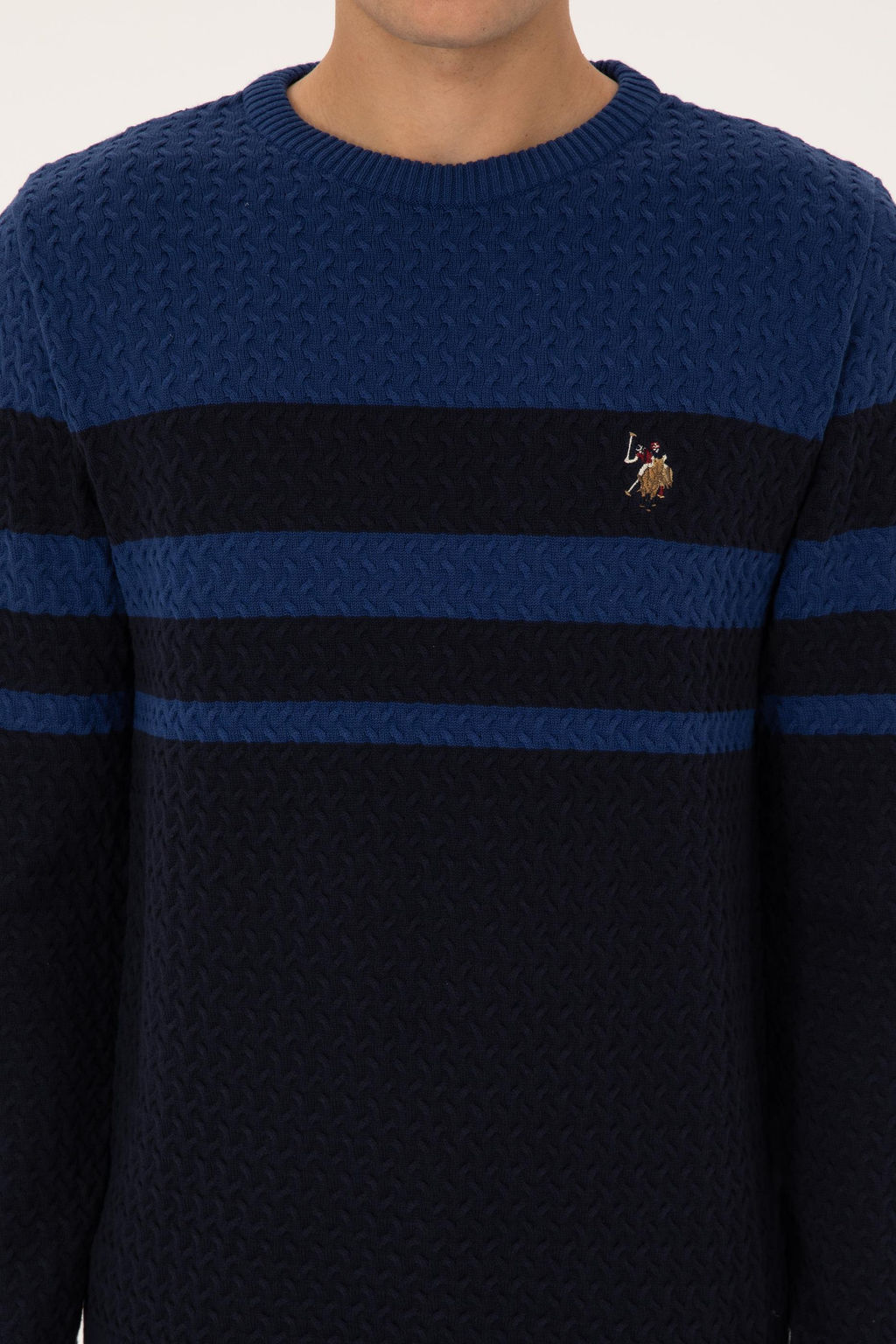 Erkek Slim Fit Bisiklet Yaka Lacivert Kazak