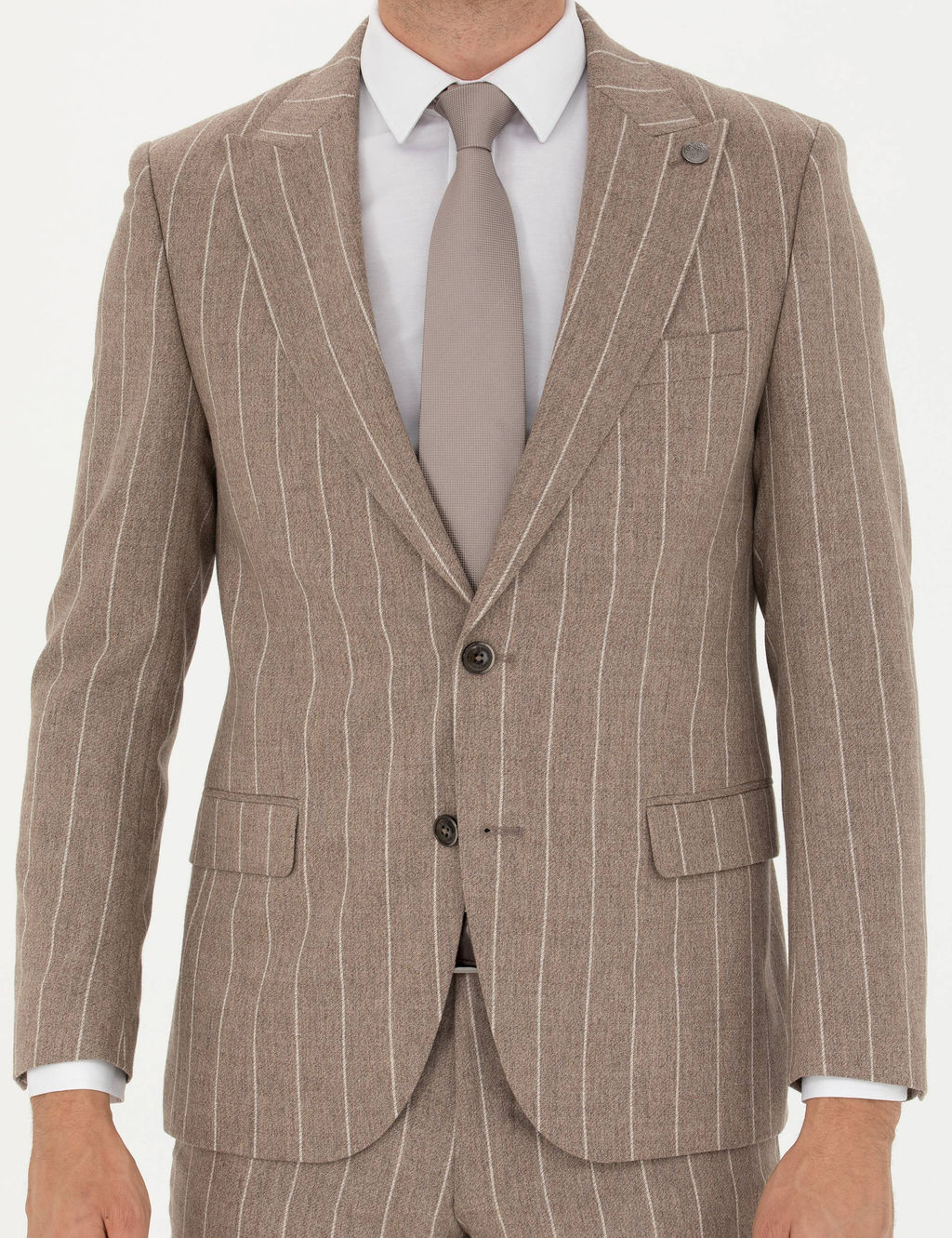 Bej _izgili Ekstra Slim Fit Y_n Tak_m Elbise
