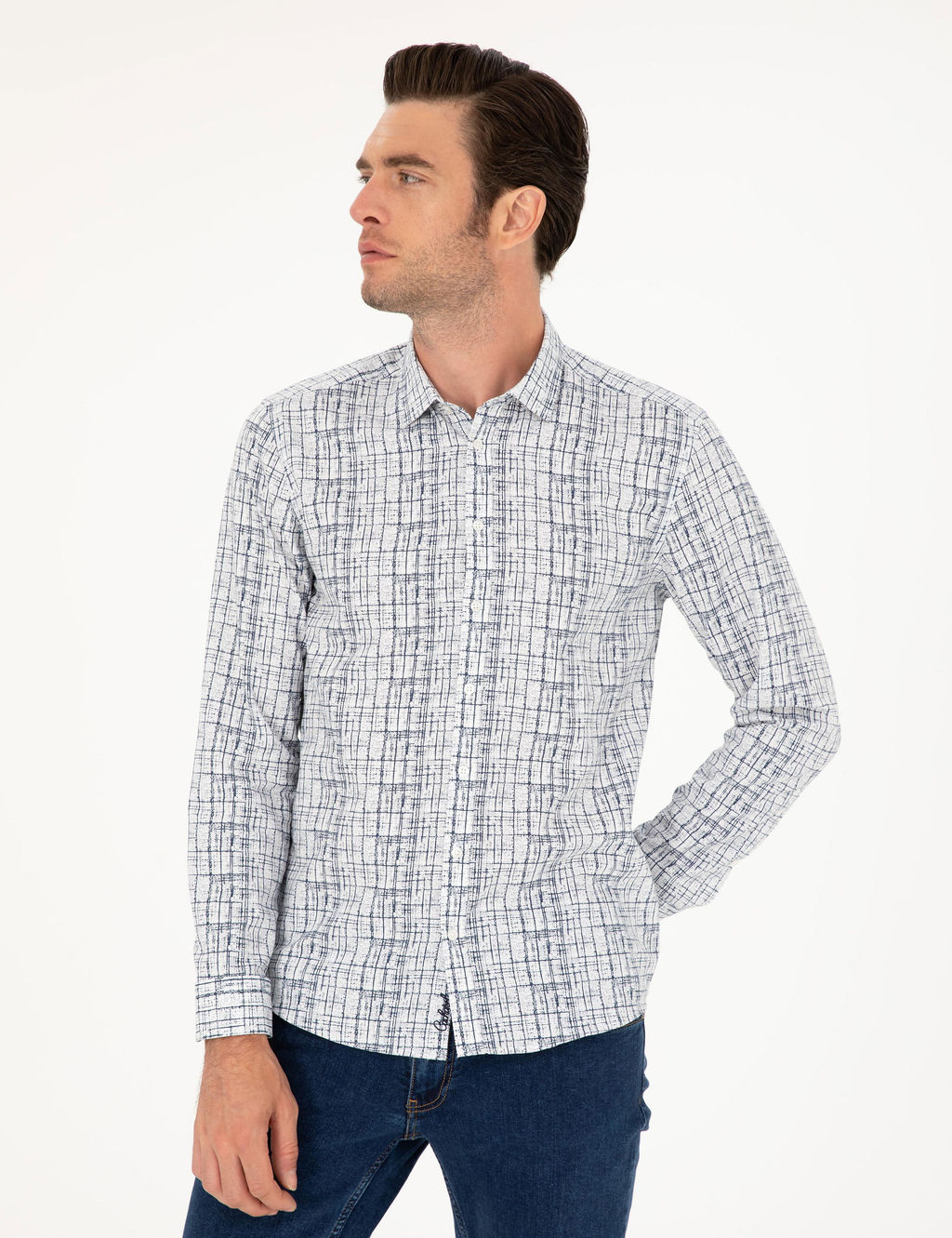 Темно-синяя приталенная рубашка с длинным рукавом - Cacharel фото 3