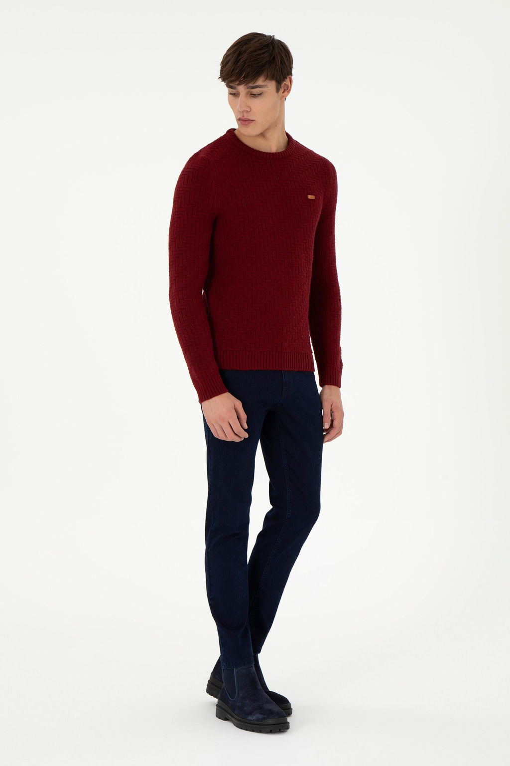 Erkek Slim Fit Bisiklet Yaka Bordo Kazak - U.s. polo assn фото 4