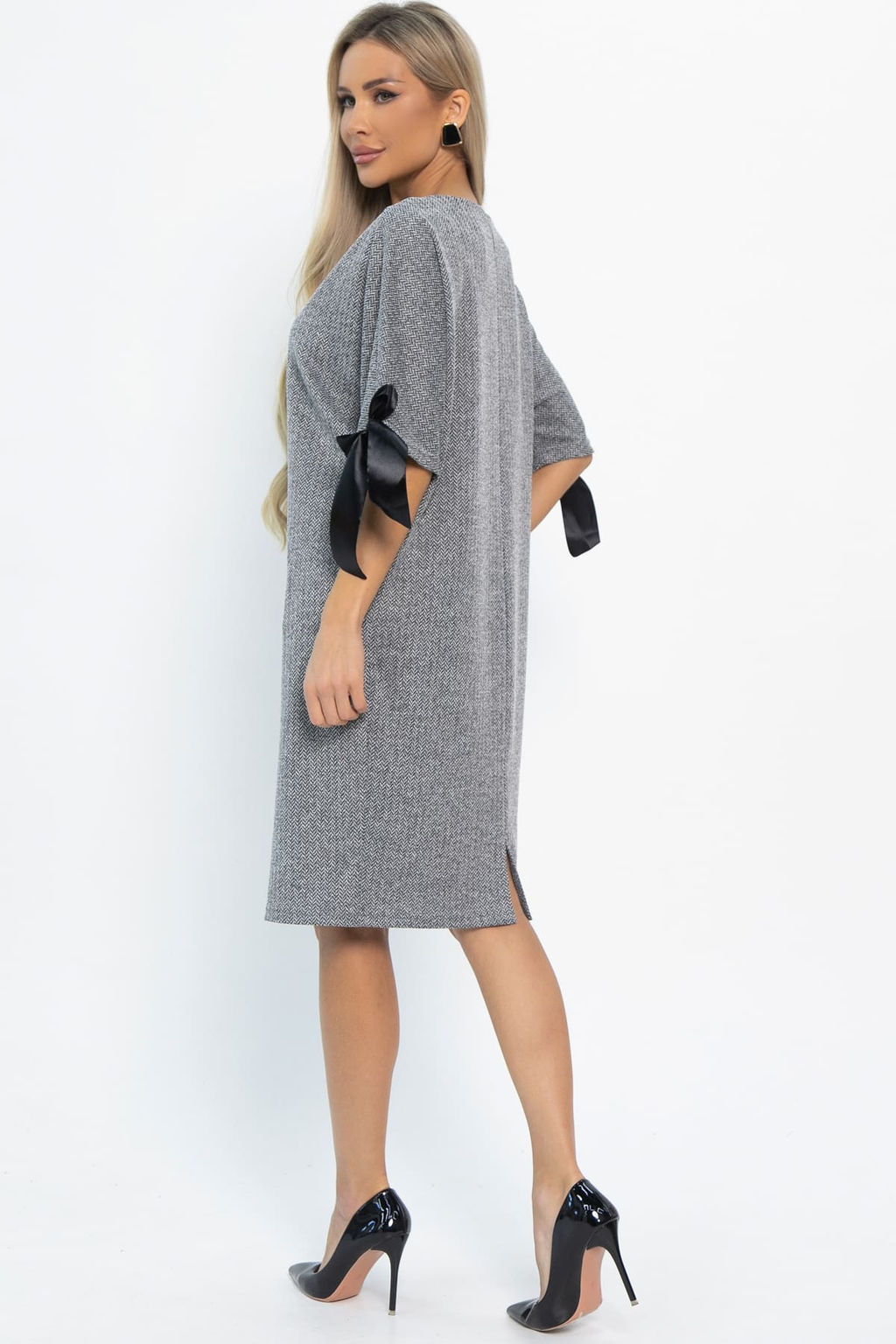 Платье с бантами Кайла (серое) П14873-10М