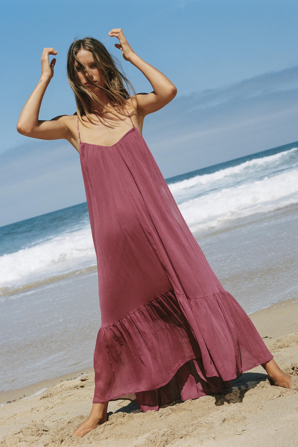 VESTIDO FLUIDO ABALORIOS / Granate claro - Zara фото 3