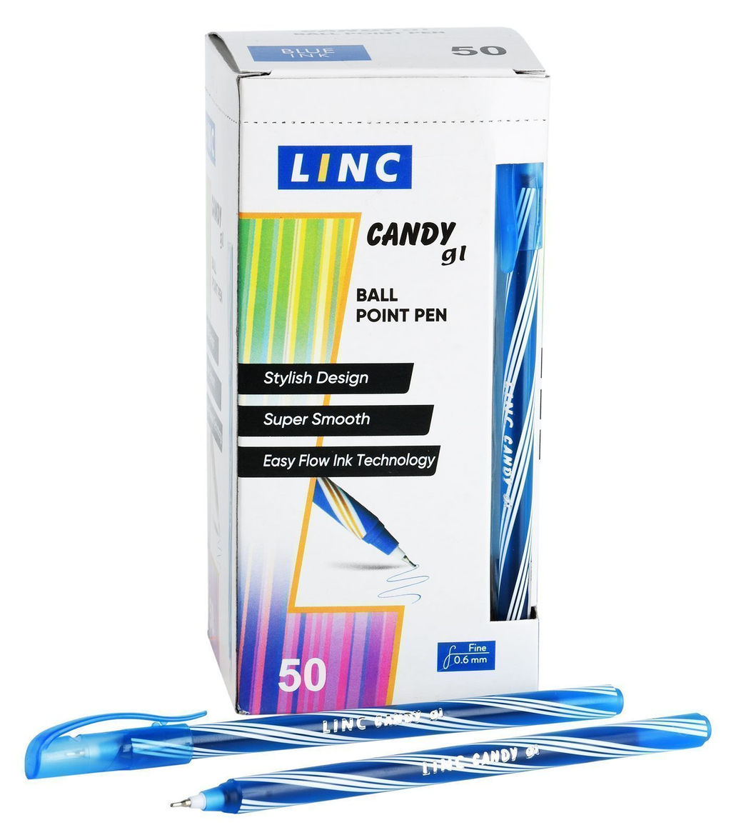 Цена за 5 шт. Ручка шариковая Linc CANDY синяя 0,6 мм, ассорти круглый корпус, игольчатый наконечник