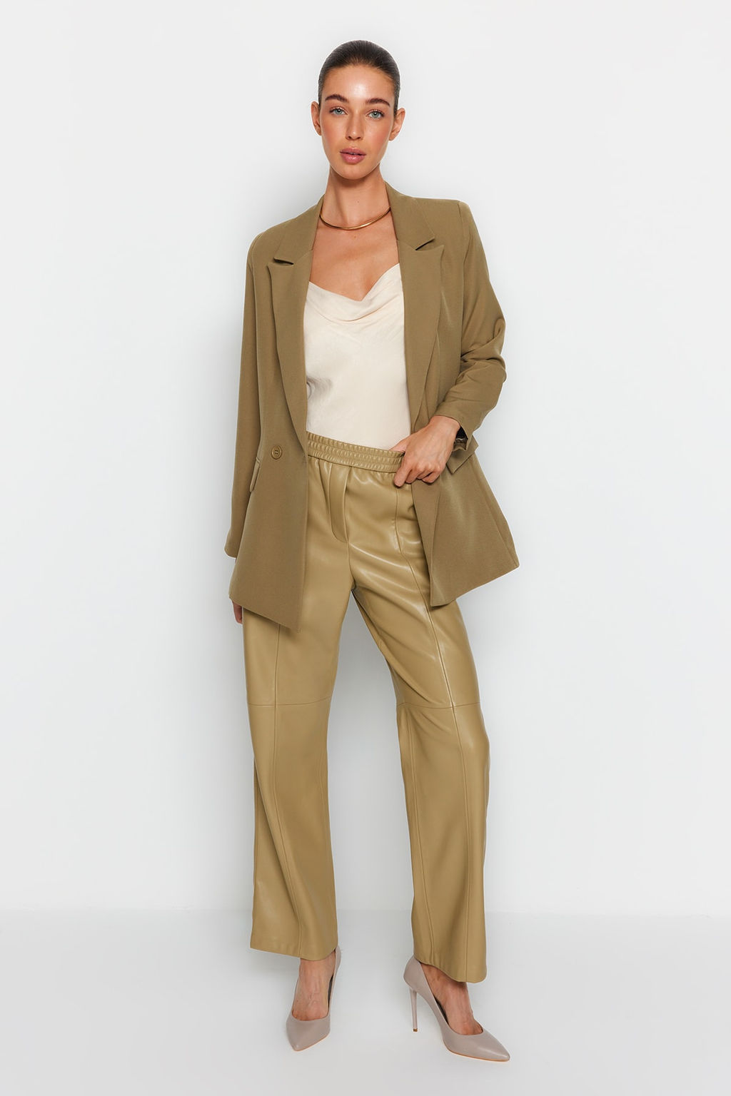 Ac?k Haki Regular Astarl? Kruvaze Kapama Dokuma Blazer Ceket TWOSS20CE0059