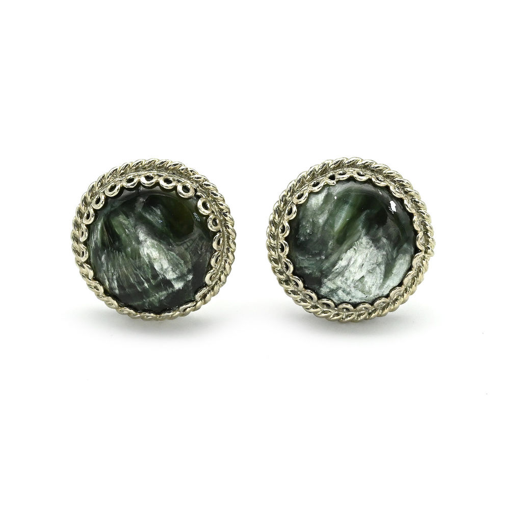 Серьги гвоздики серафинит (клинохлор) 13мм