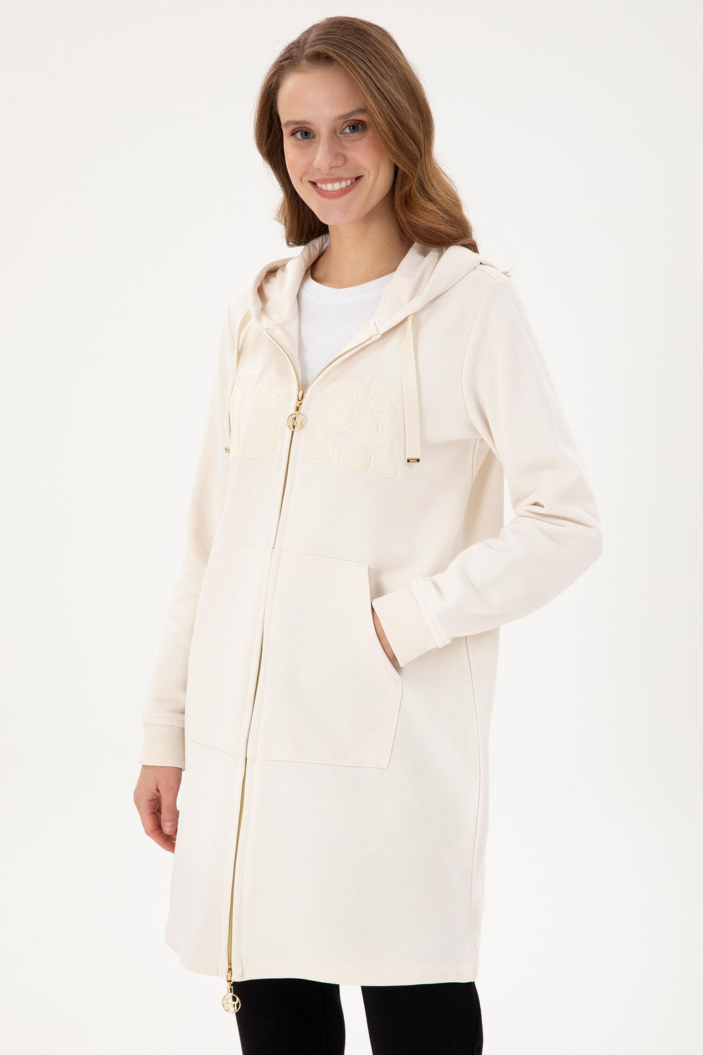 Женская кремовая толстовка с капюшоном - U.s. polo assn фото 3