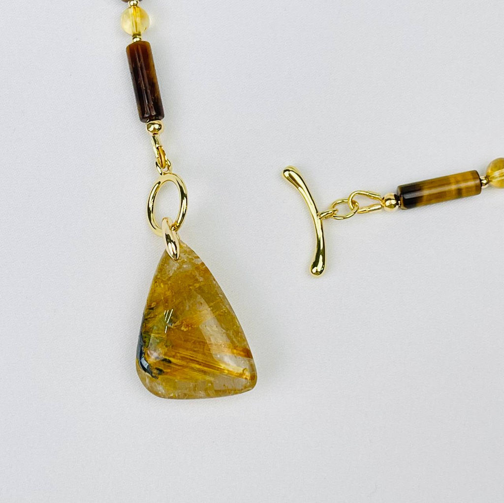 Колье из Тигрового глаза и Рутилового кварца (Волосатик) - Радуга самоцветов фото 3