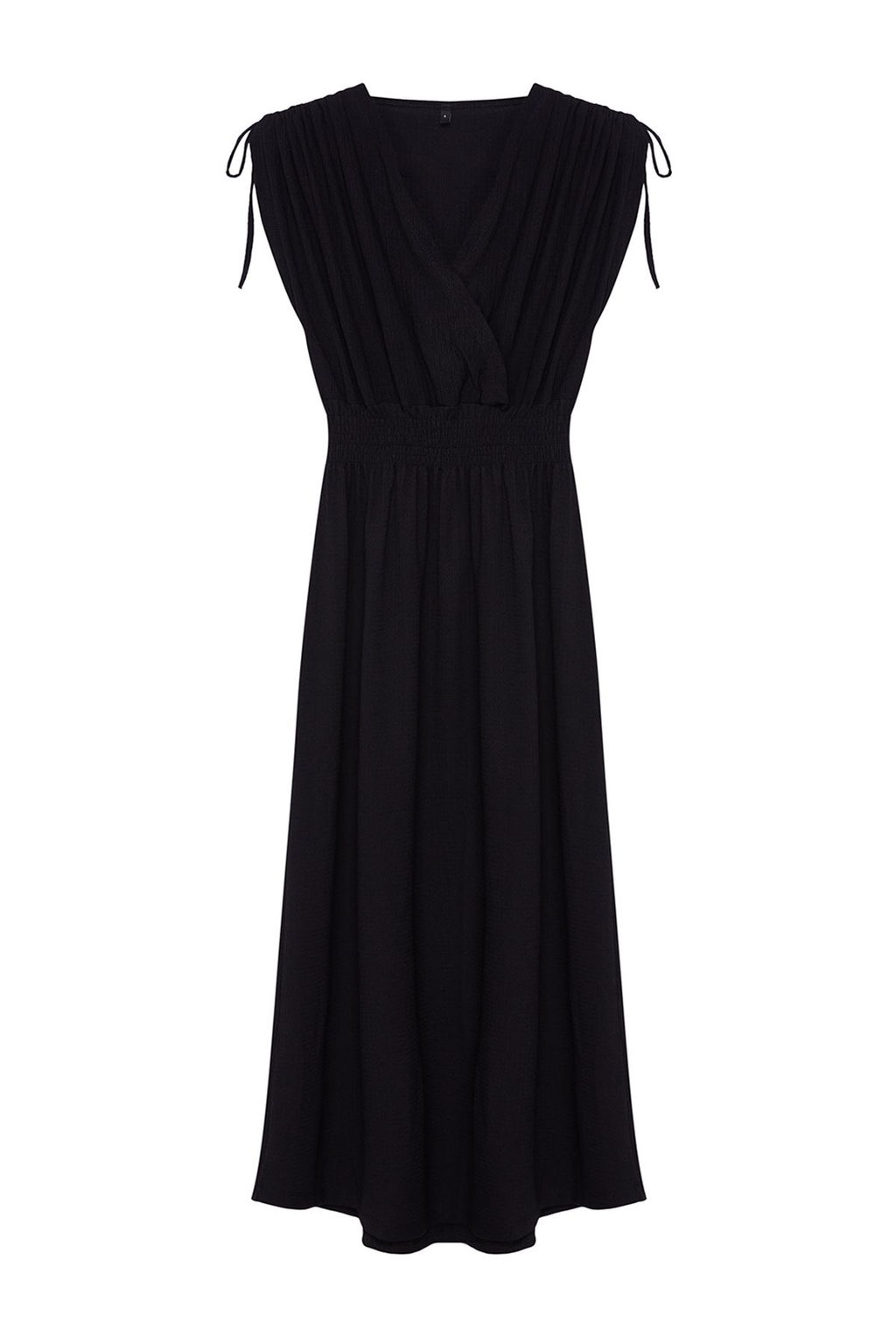 TRENDYOLMILLA Siyah Duz S?f?r Kol Kruvaze Skater/Belden Ac?lan Buzgulu Esnek Midi Elbise Orme TWOSS24EL01063  фото 13