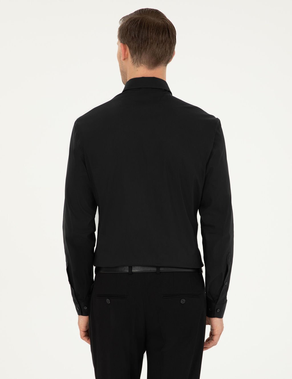 Siyah Slim Fit Pamuk Kar___ml_ Klasik G_mlek