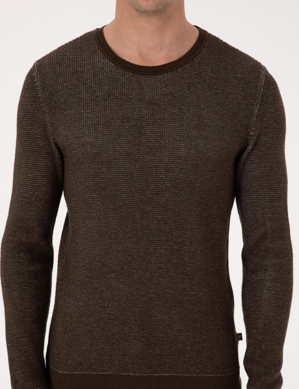 Kahverengi Slim Fit Pamuk Kar___ml_ Bisiklet Yaka Triko Kazak - Cacharel фото 6