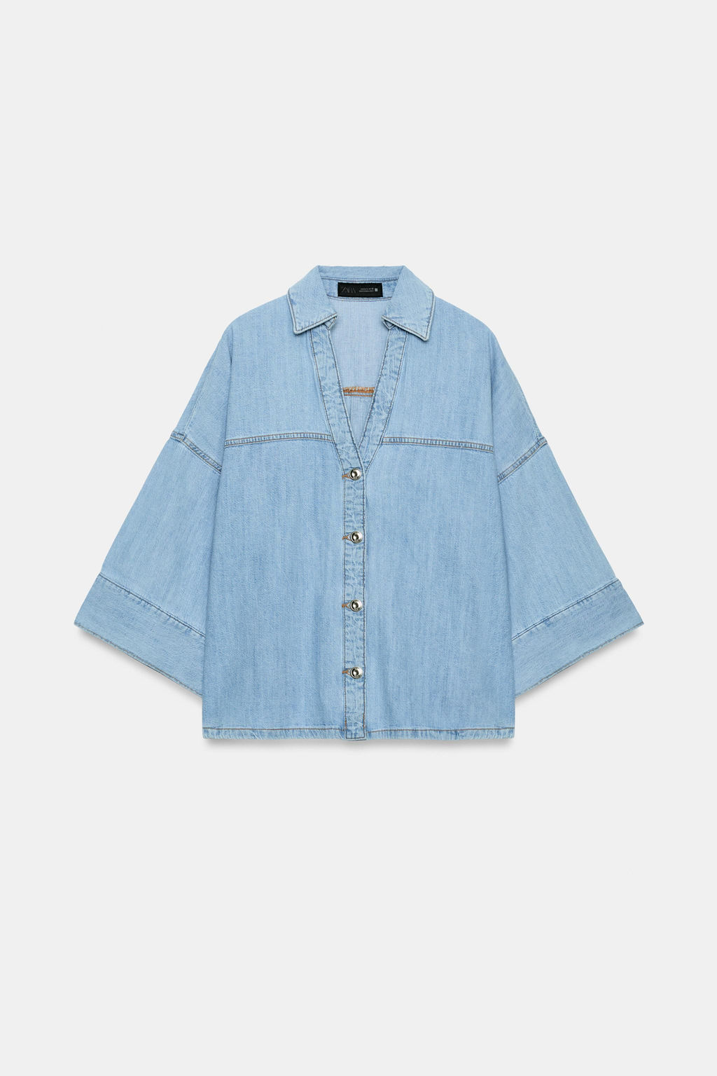 CAMISA Z1975 DENIM MANGA ANCHA / Azul medio - Zara фото 6
