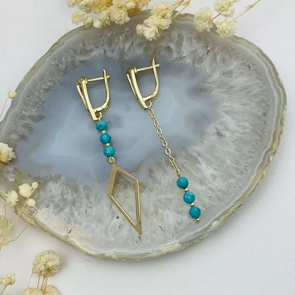 Серьги из Бирюзы Асимметрия - Радуга самоцветов фото 2