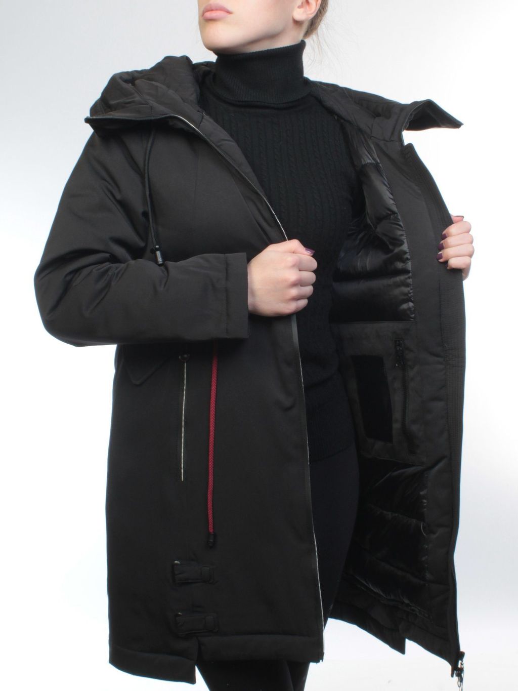 18602 BLACK Пальто демисезонное женское (100 гр. синтепон)