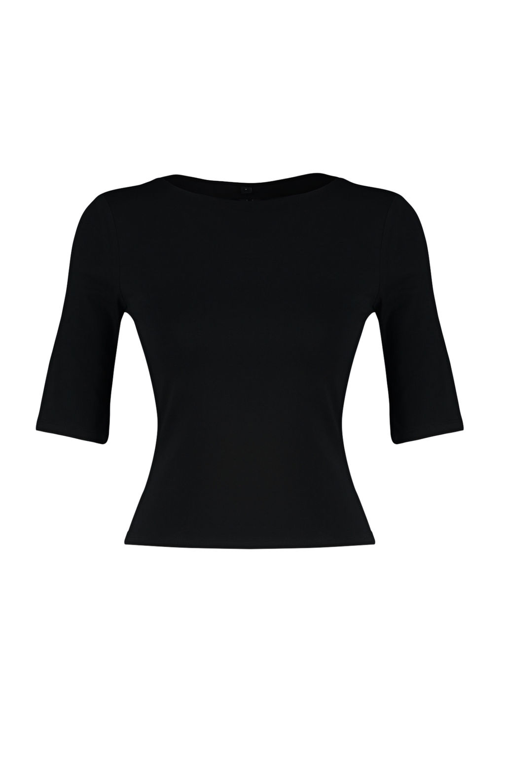 Siyah Fitted/Vucuda Oturan Kay?k Yaka K?sa Kollu Pamuklu Esnek Orme Bluz TWOSS24BZ00076