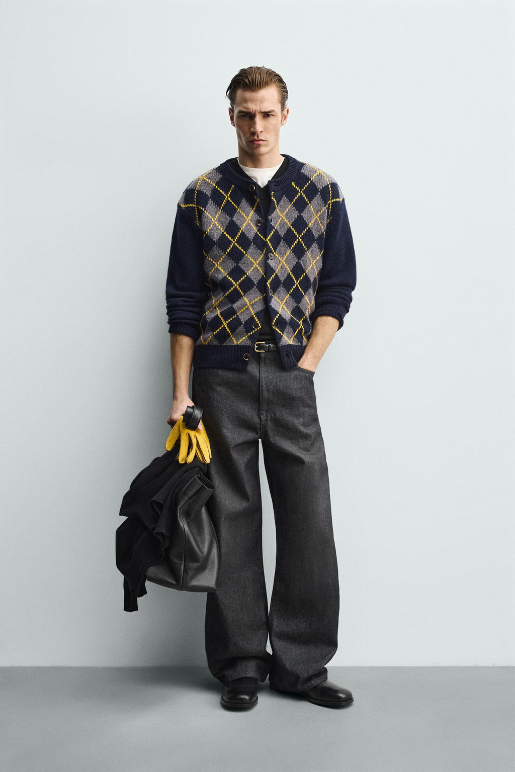 100% WOOL ARGYLE CARDIGAN