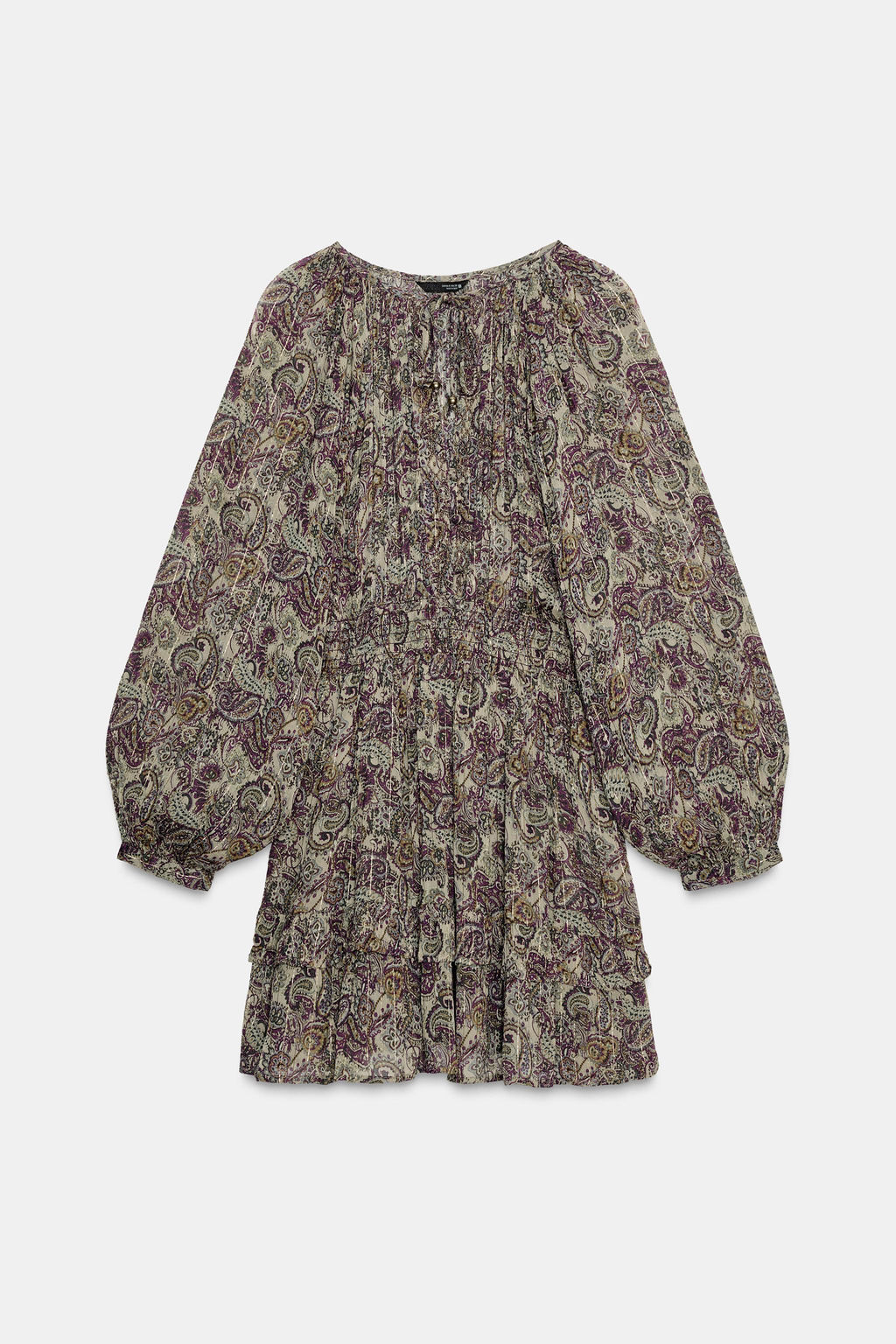 METALLIC THREAD PRINTED MINI DRESS