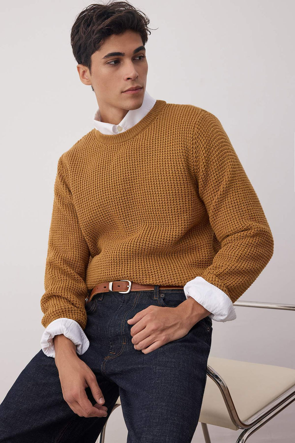 TRENDYOL MAN Camel Regular Fit Yunlu Bisiklet Yaka Dokulu Basic Triko Kazak TMNAW23KZ00028 - Trendyolmilla фото 2