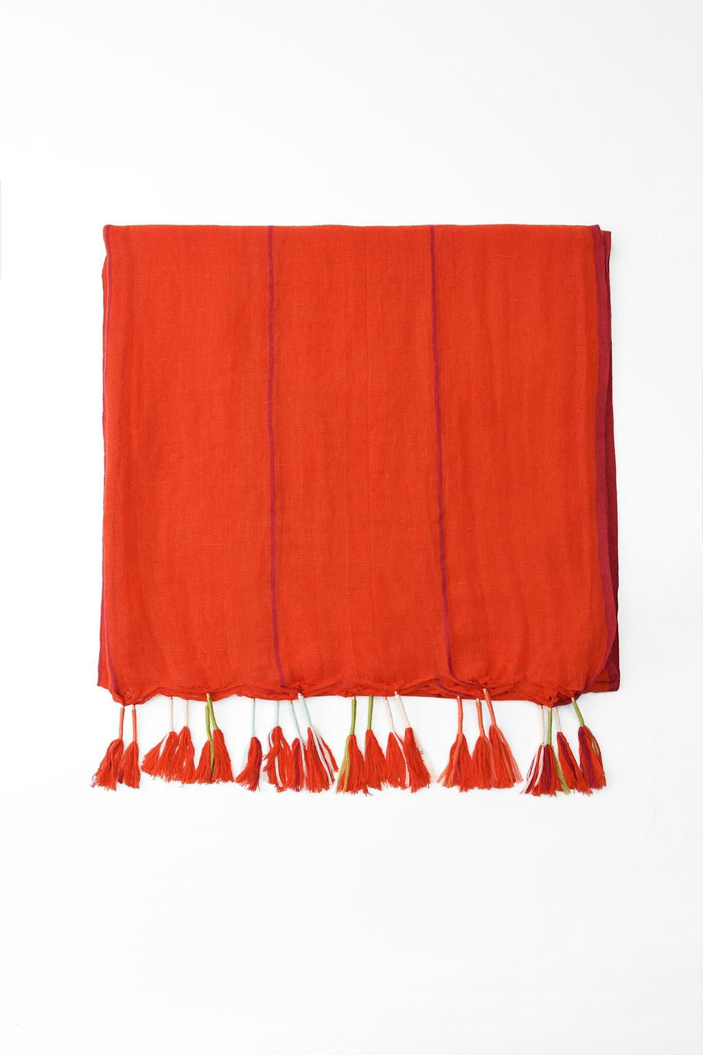 STRIPED FRINGED LINEN BLEND SCARF - Zara фото 5