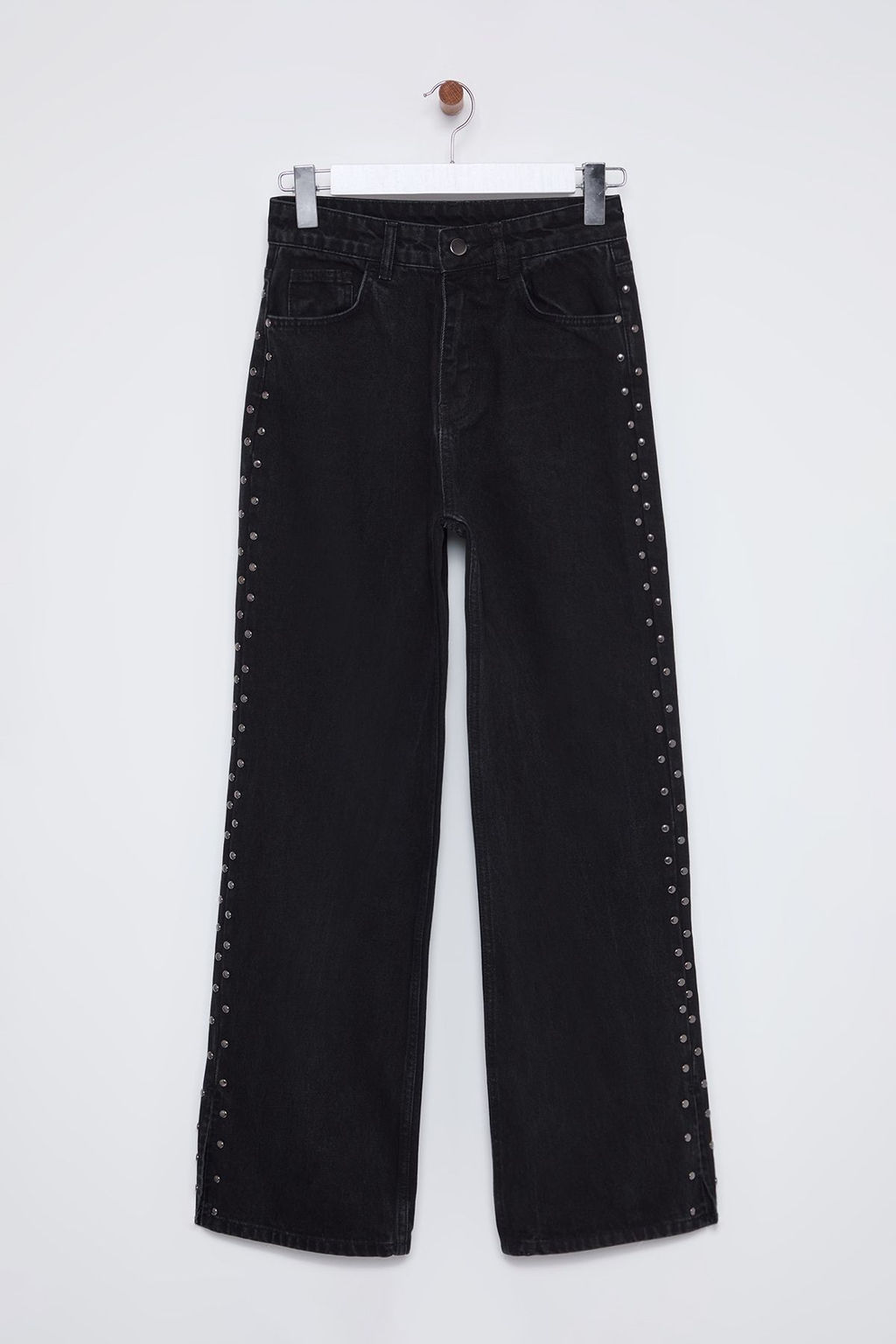Siyah Trok Detayl? Pacas? Y?rtmacl? Yuksek Bel Wide Leg Jeans TWOSS25JE00015 - Trendyolmilla фото 8