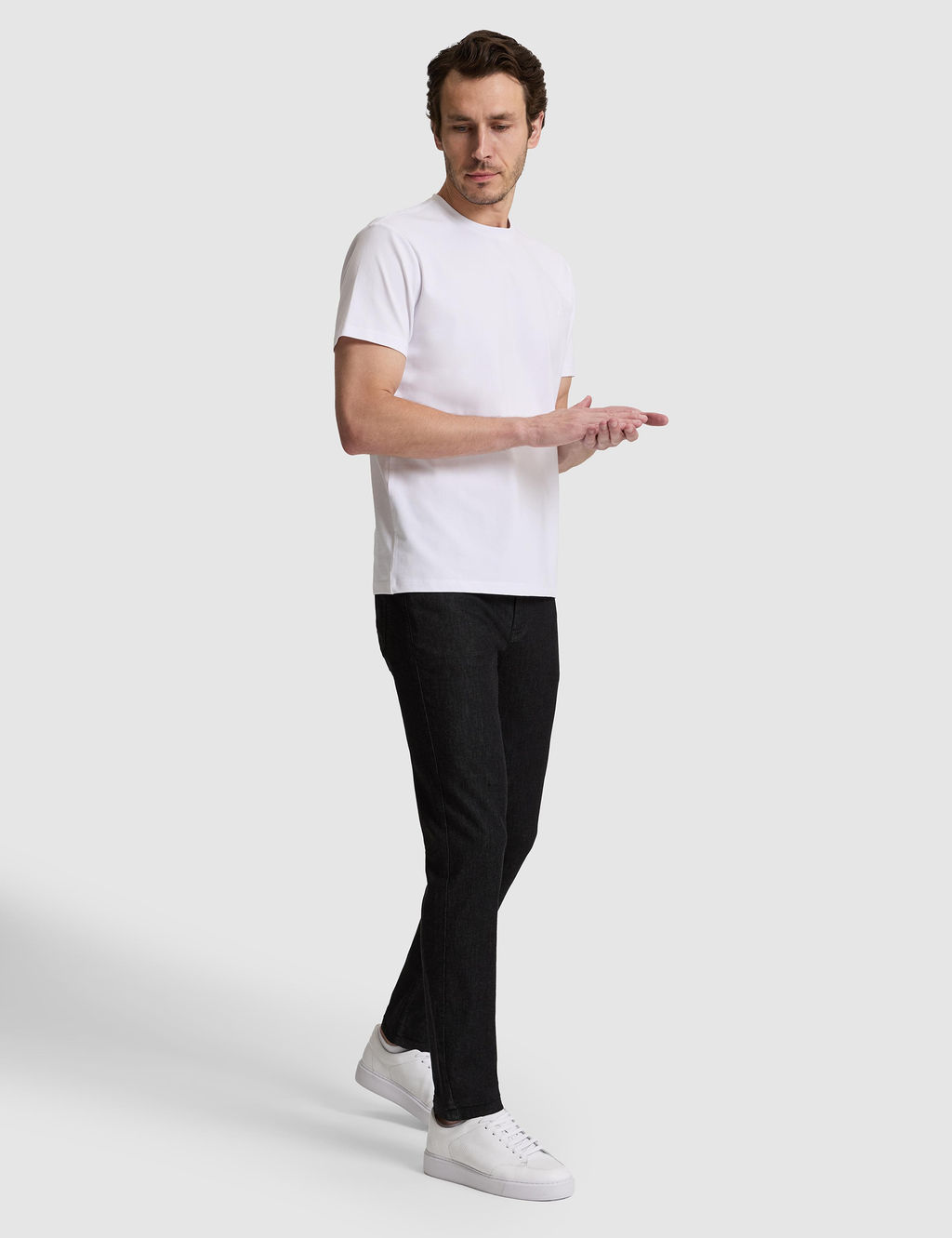 Beyaz Slim Fit Pamuk Kar___ml_ Bisiklet Yaka Basic T-shirt