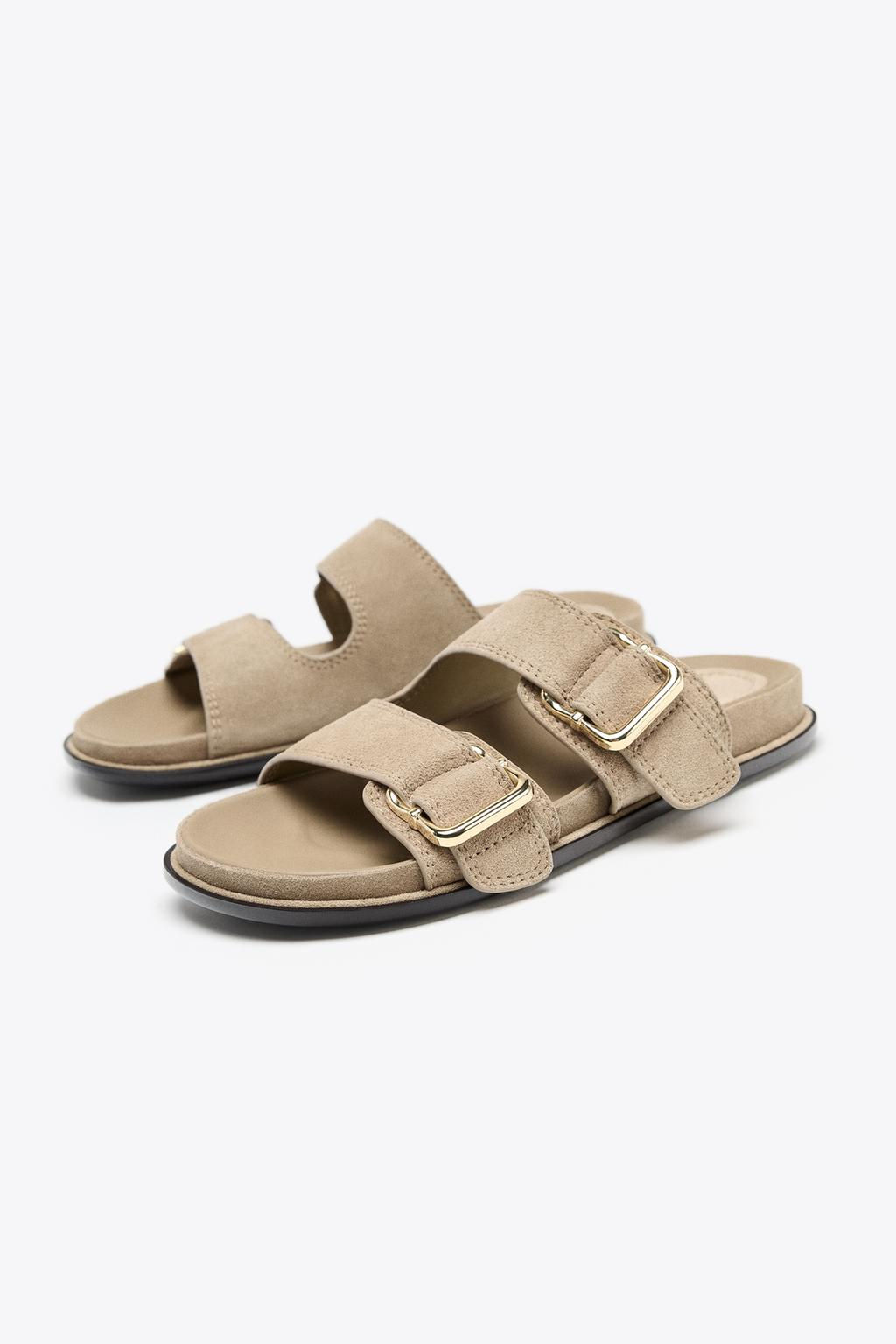SPLIT SUEDE STRAPPY FLAT SANDALS - Zara фото 8