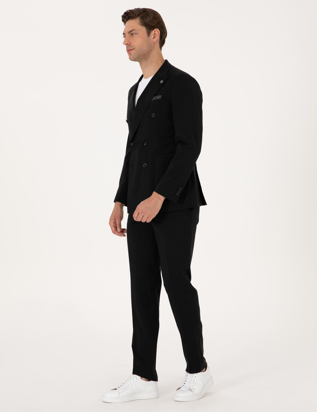 Siyah Ex. Slim Fit %100 Y_n Kruvaze Tak_m Elbise