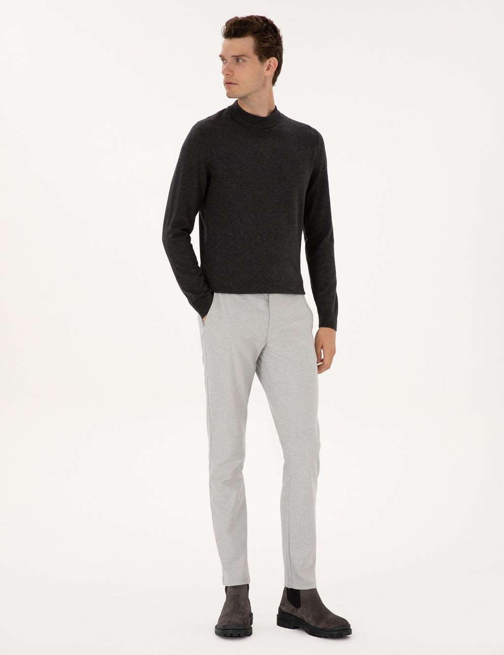 Gri Slim Fit Beli Lastikli Kanvas Pantolon - Pierre cardin фото 3