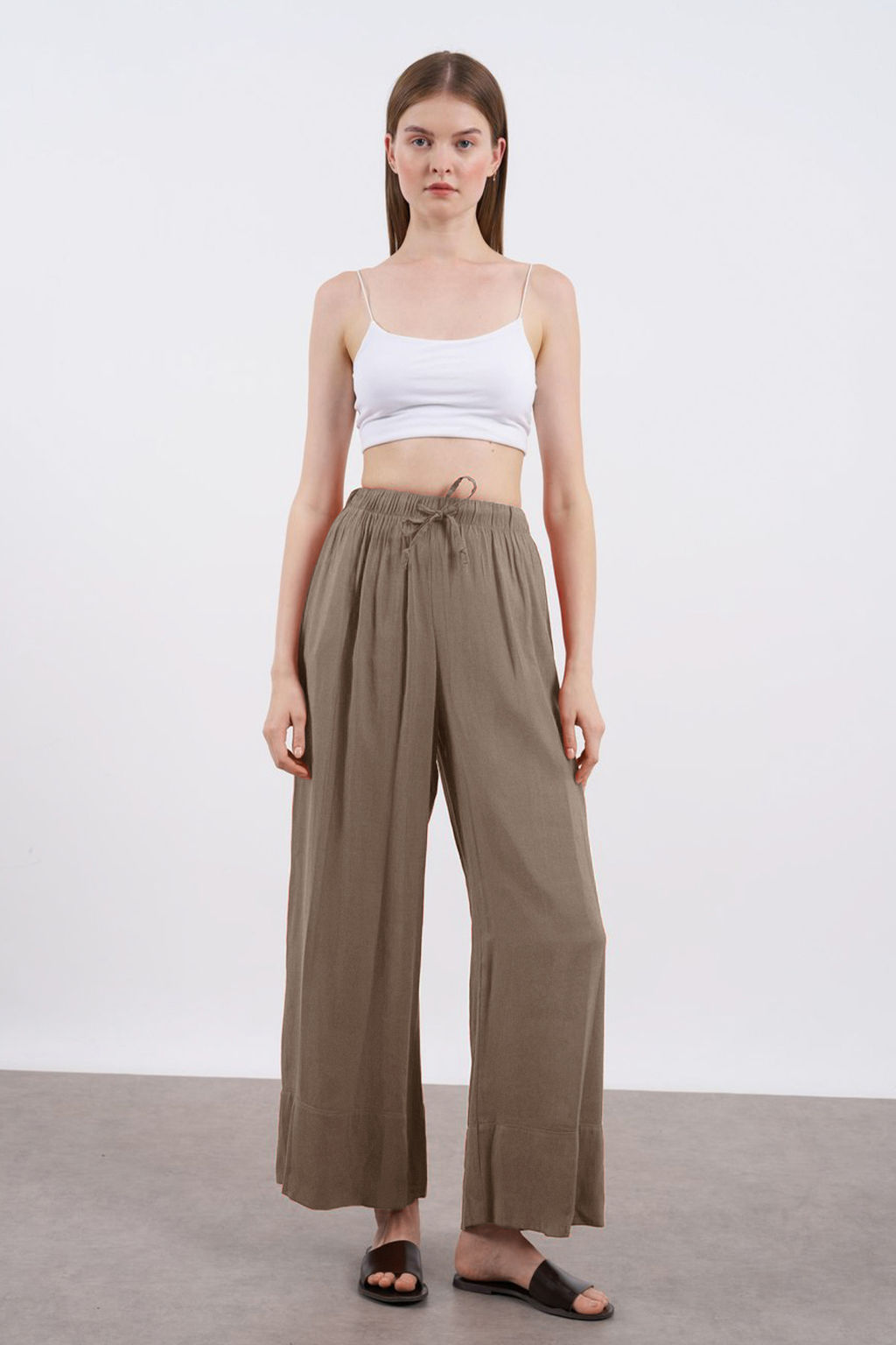 Tas Keten Icerikli Wide Leg/Genis Paca Beli Lastikli Pantolon TWOSS25PL00124 - Trendyolmilla фото 17