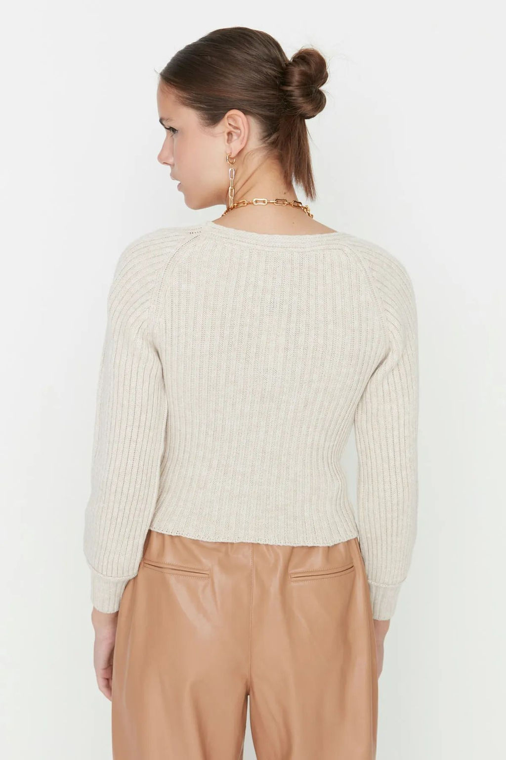 Kahverengi Crop Kalp Yaka Triko Kazak TWOAW22KZ1760 - Trendyolmilla фото 12