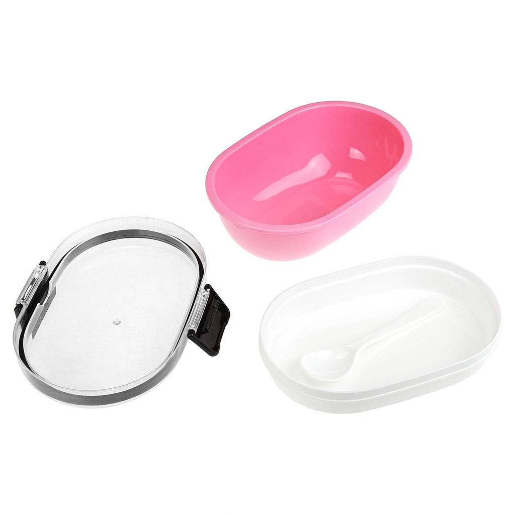 Ланч-бокс для продуктов пластмассовый Обед Люкс 18,5х14см h9см, 2 уровня: 0,3л, 17,8х11,5см h3,4см; 0,45л, 18,7х12,5см h6,1см, с ложкой 13,5см, крышка прозрачная, с клипсами, с уплотнителем, цвета в ассортименте: фисташковый, розовый, голубой (Кита - Домашняя мода фото 4