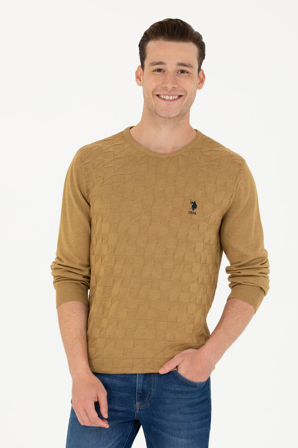 U. S. Polo Assn Мужской базовый свитер светло-хаки - U.s. polo assn фото 15