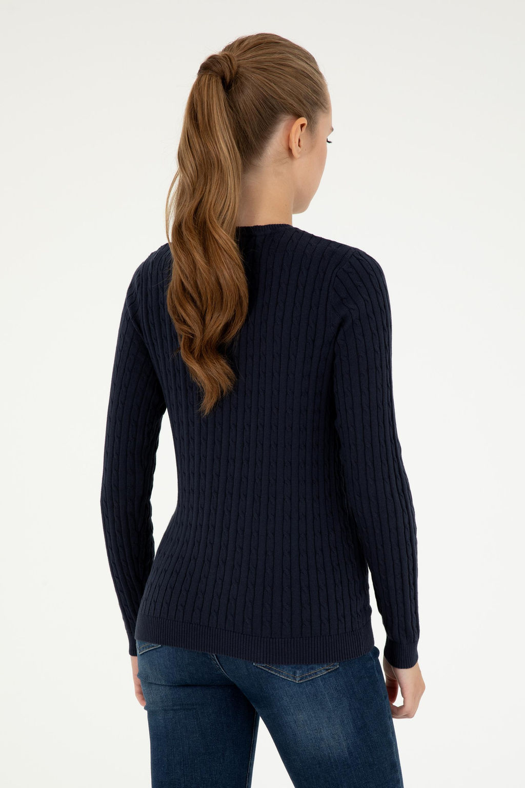 Женский темно-синий базовый свитер с v-образным вырезом Неожиданная скидка в корзине - U.s. polo assn фото 5