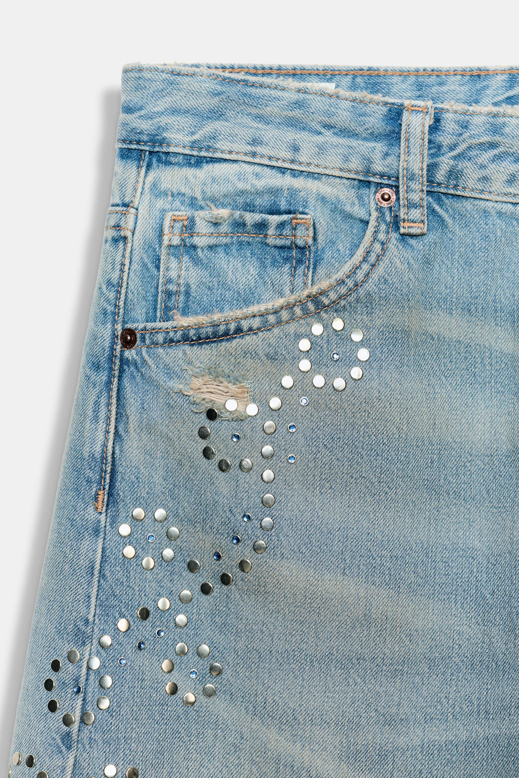 JEANS TRF WIDE LEG ROTOS TACHAS / Azul claro - Zara фото 6