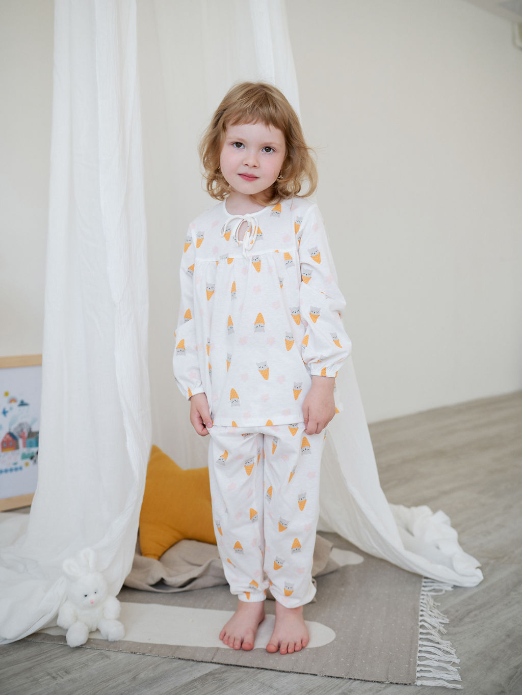 Пижама д/дев из тонкого хлопка, белый - Lesi kids фото 4