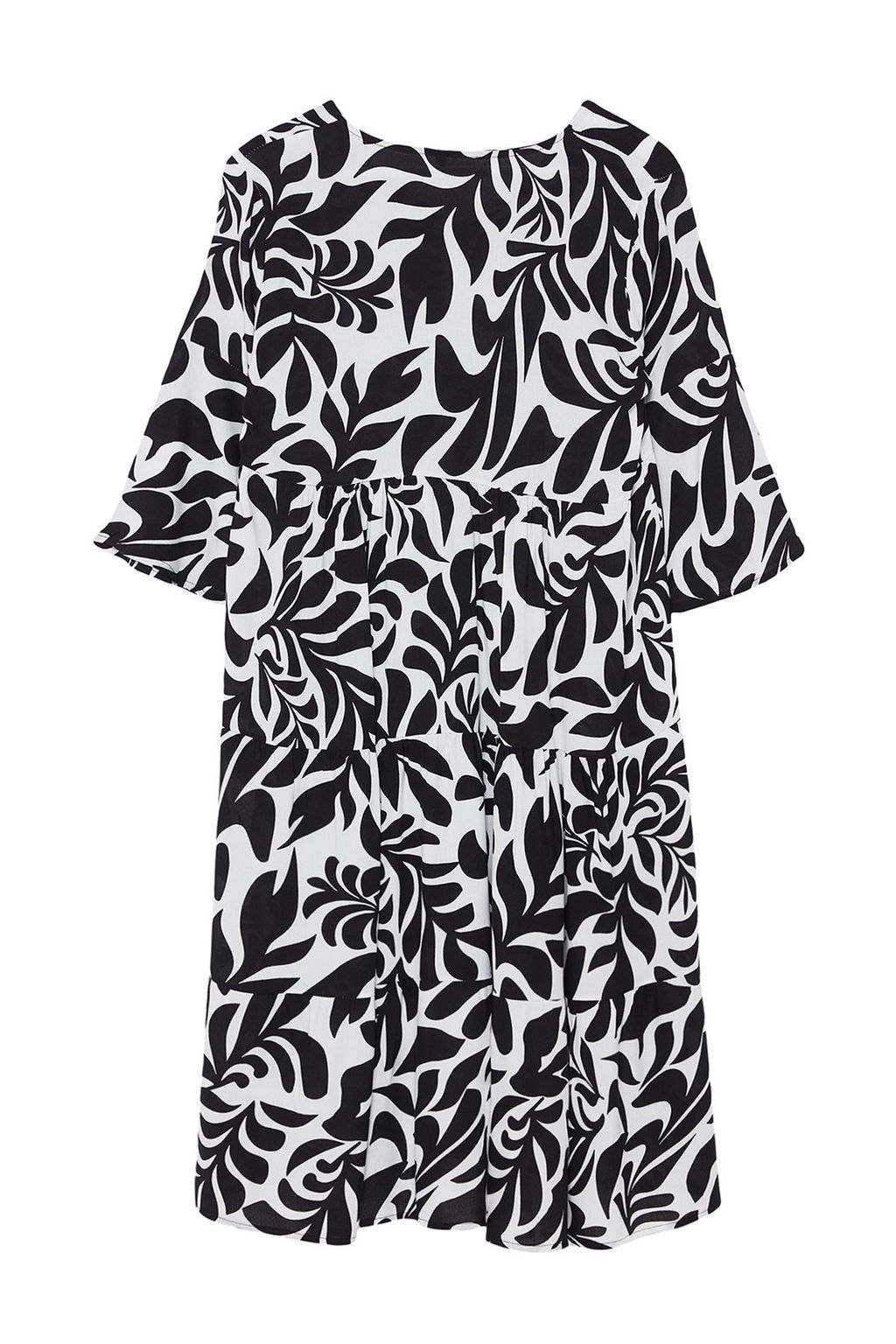 Siyah Cicekli Desenli Genis Kesim V Yaka Dokuma Elbise TWOSS24EL01029 - Trendyolmilla фото 7