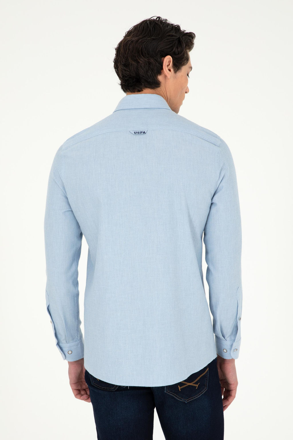 Мужская голубая базовая рубашка с длинным рукавом - U.s. polo assn фото 5