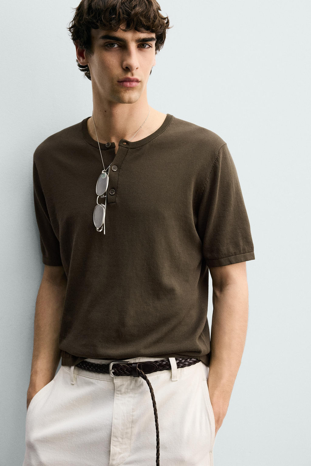 CAMISETA PUNTO CUELLO PANADERO / Khaki - Zara фото 6